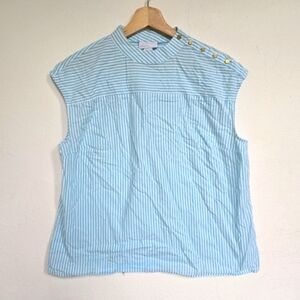 Liz Clairborne Blue White Cotton Striped Sleeveless Top Size Medium
